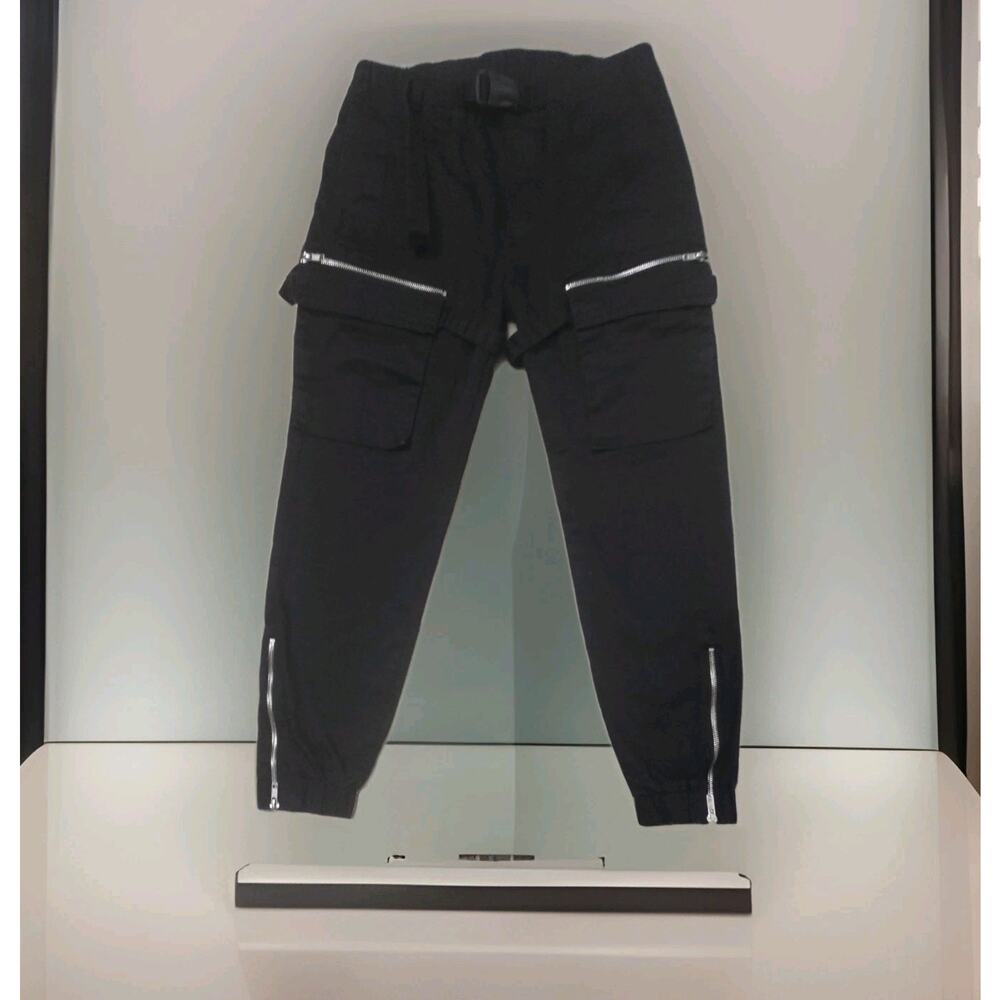 SKINGRAFT Black on Black Cargo Drawstring Zip Pockets Pants-Size M